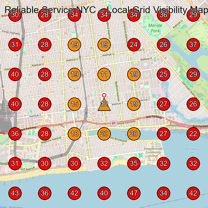 Reliable Service NYC GeoGrid visibility map for Hvac Contractor in Brooklyn